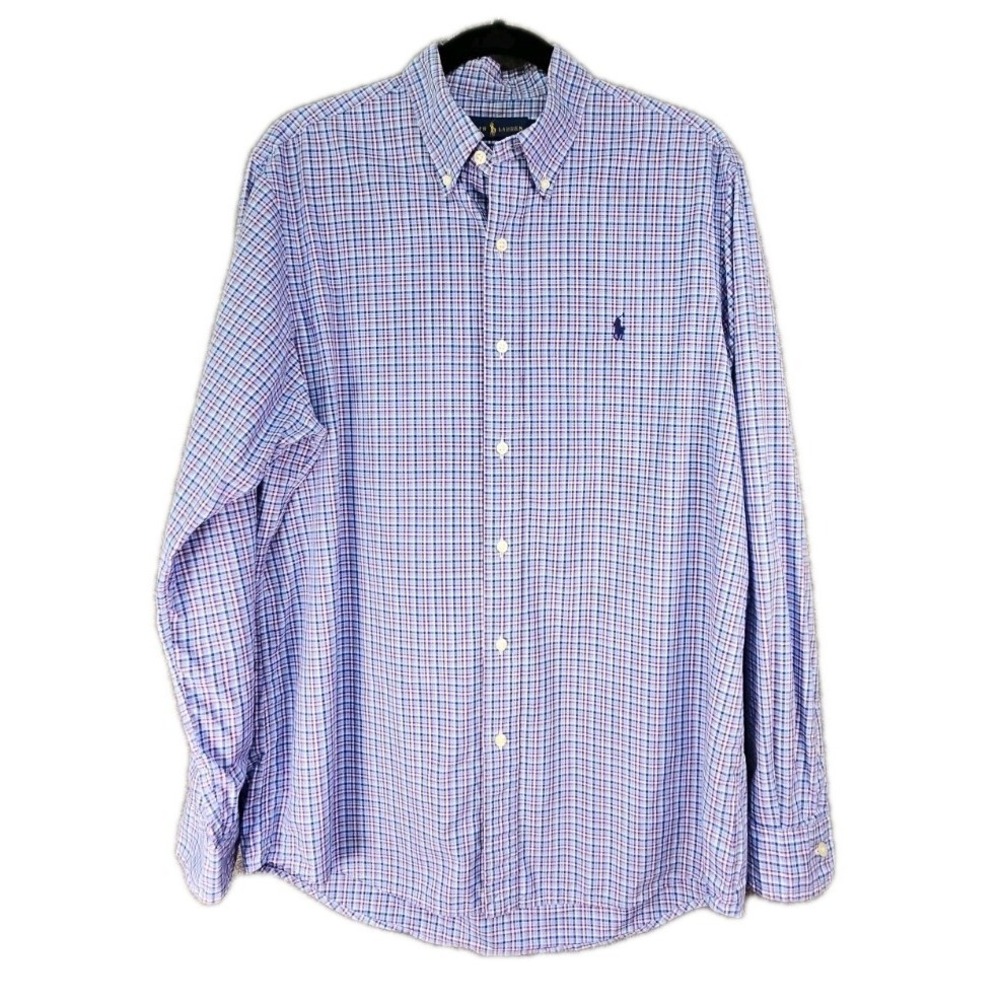 Ralph Lauren Button Down Shirt, Classic Fit, Plaid, Blue Purple, Large